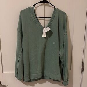American Eagle Outfitters Green V-Neck Sweatshirt